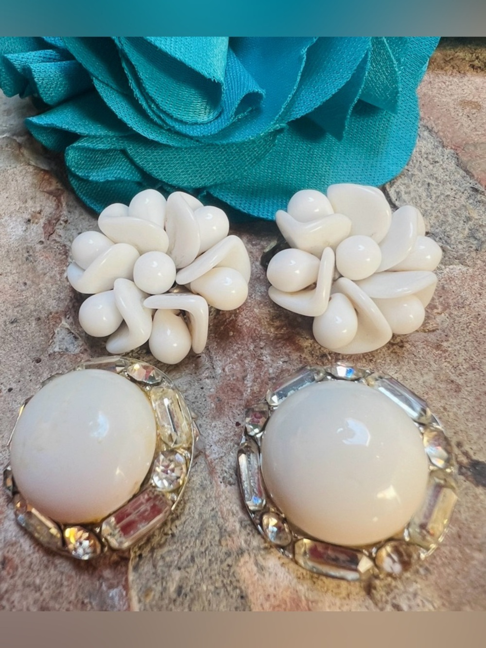 Vintage West Germany Milk Glass & Coro Clip-On Earrings Duo